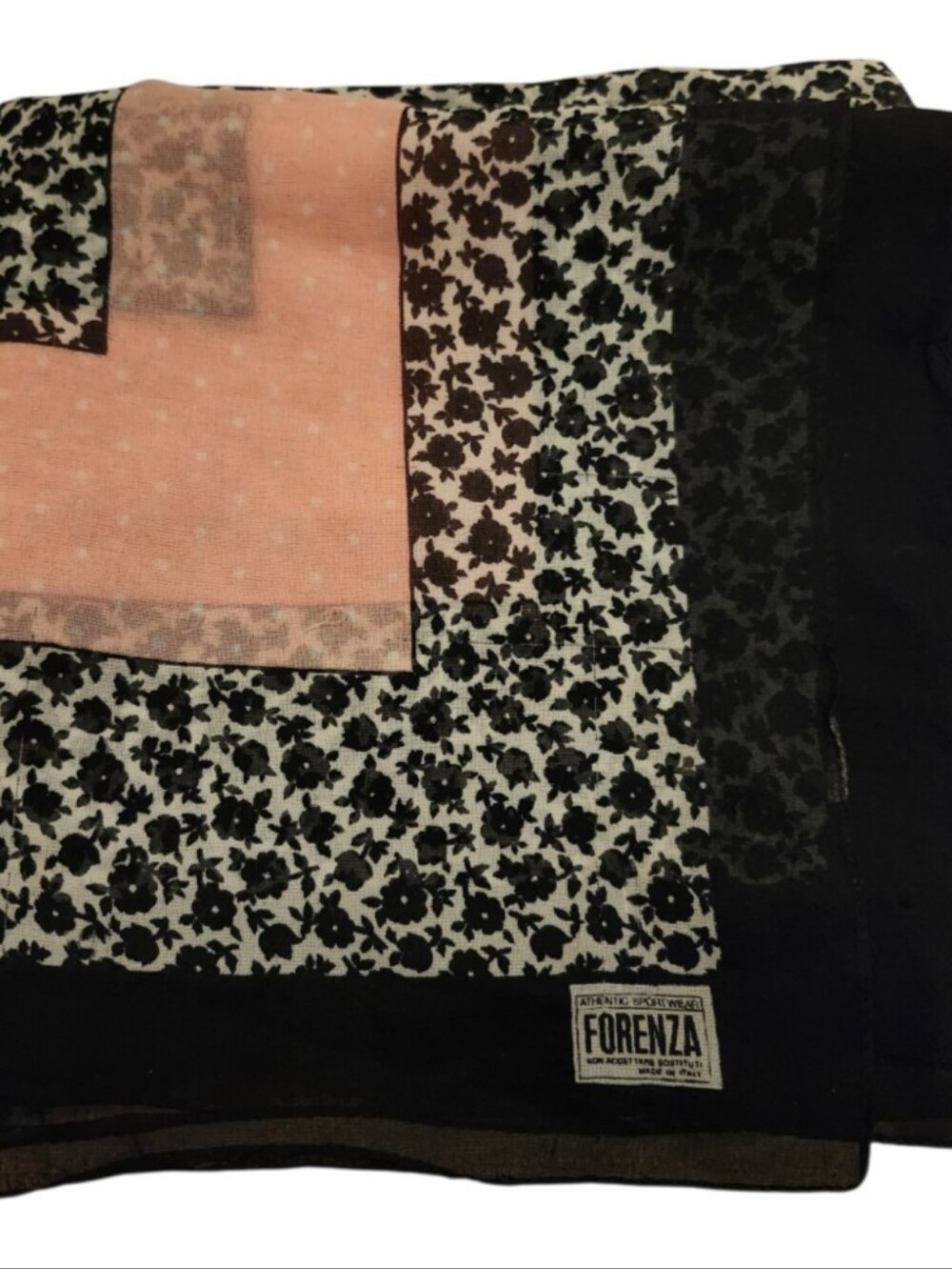 Vintage Forenza Pink and Navy/Black Floral Accent Sheer Scarf